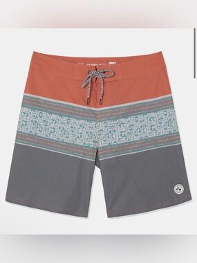 SURF CUZ MEN'S 9" GEOMETRY PRINT 2-WAY STRETCH COTTON BLEND BOARD SHORTS